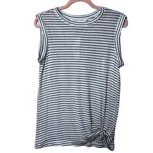 New Cupcakes & Cashmere Blouse Size M Black Ivory Striped Sleeveless Front Twist